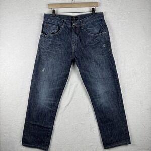 Marc‎ Ecko Jeans Mens 33x30 Blue Straight Leg Distressed Whiskered Cut & Sew